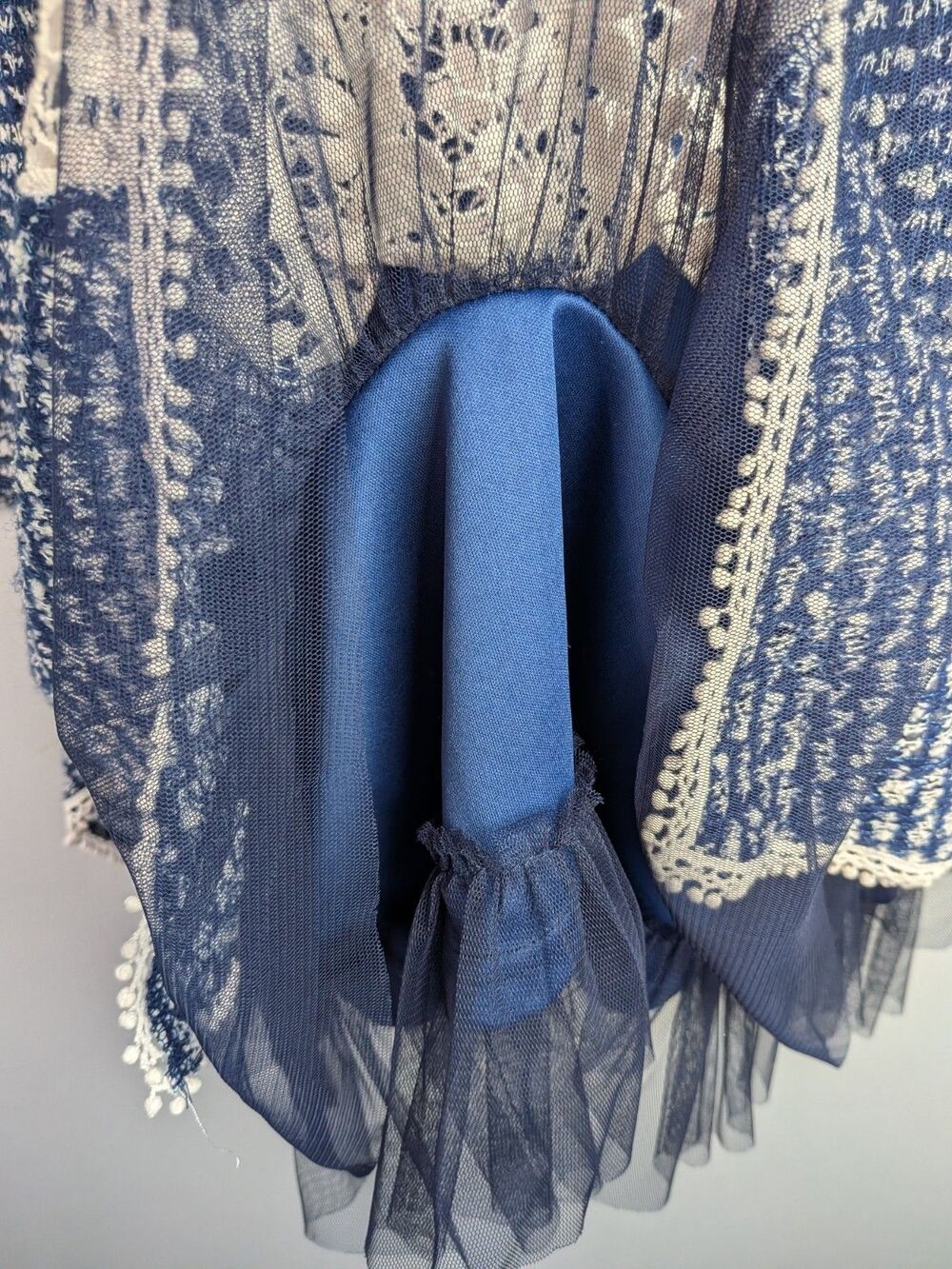 Altar'd State Babydoll Dress Women's S Blue Floral Knit Tiered Lace Long Sleeve - Picture 6 of 16